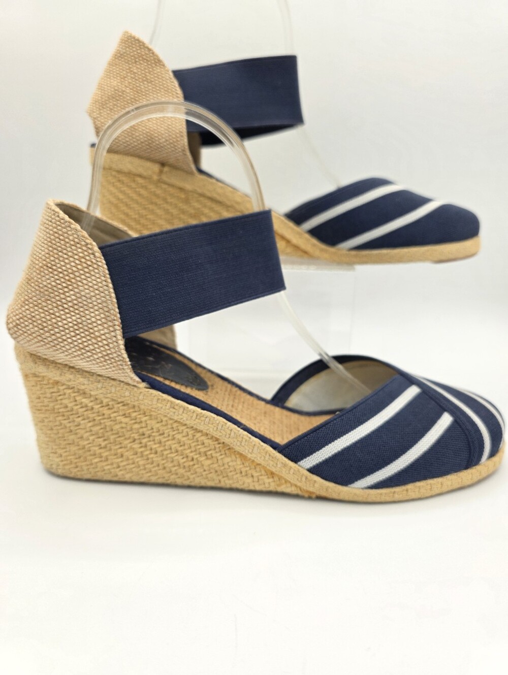 Lauren Ralph Lauren‎ Navy Espadrille Wedges Stripe Size 9.5